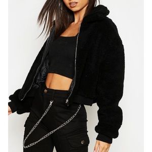 Crop Faux Fur Bomber Jacket